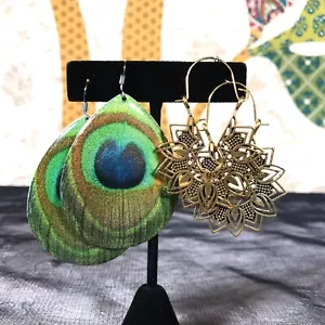2 Pares Pendientes Colgantes Boho Pavo Real Henna India Étnicos Boho Bohemios Tono Dorado - Imagen 1 de 10