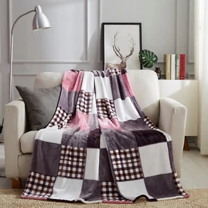 Tache Plaid Patchwork Super Soft Warm Fleece Flannel Tartan Throw Bed Blanket - Picture 1 of 37