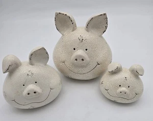 Drei kleine Schweinchen, knisternde Keramik Bauernhaus Deko, Papa, Mama, Baby, Schwein Set - Bild 1 von 21