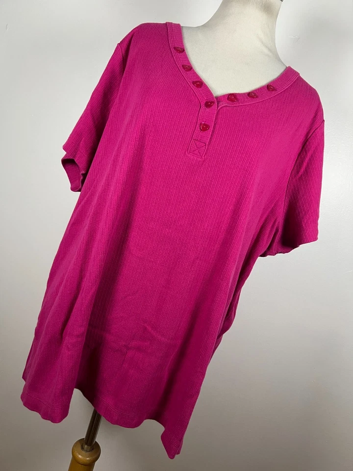 Maggie Barnes 22/24W 3X Shirt Top Pink V Neck Heart Button Short Sleeve Woman A3 - Image 1 of 4
