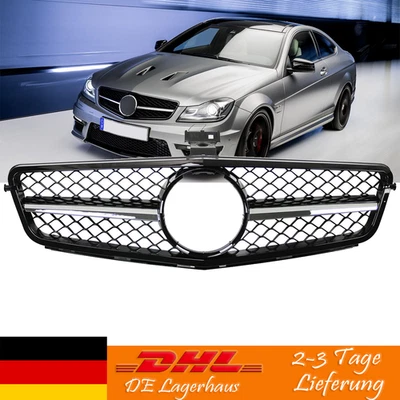 Grill Sport Kühlergrill für Mercedes-Benz W204 S204 C204 Schwarz + Chrom 2007-14