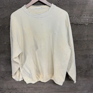 Vintage 60s/70s Raglan Armpit Blank Crewneck Sweatshirt Cream Size L - Picture 1 of 7