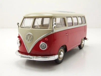 VW Classical Bus T1 1962 Rosso Bianco Modellino Auto 1:24 Welly - Immagine 1 di 4