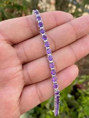 Brazalete tenis mujer amatista simulada corte redondo de 6 quilates chapado en oro blanco de 14 k Foto 1 de 4