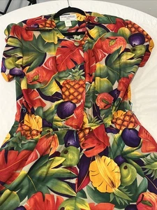 Vintage Jessica Howard 80er Jahre Kurzarm tropische Blumen Strampler Damengröße 14P - Bild 1 von 15