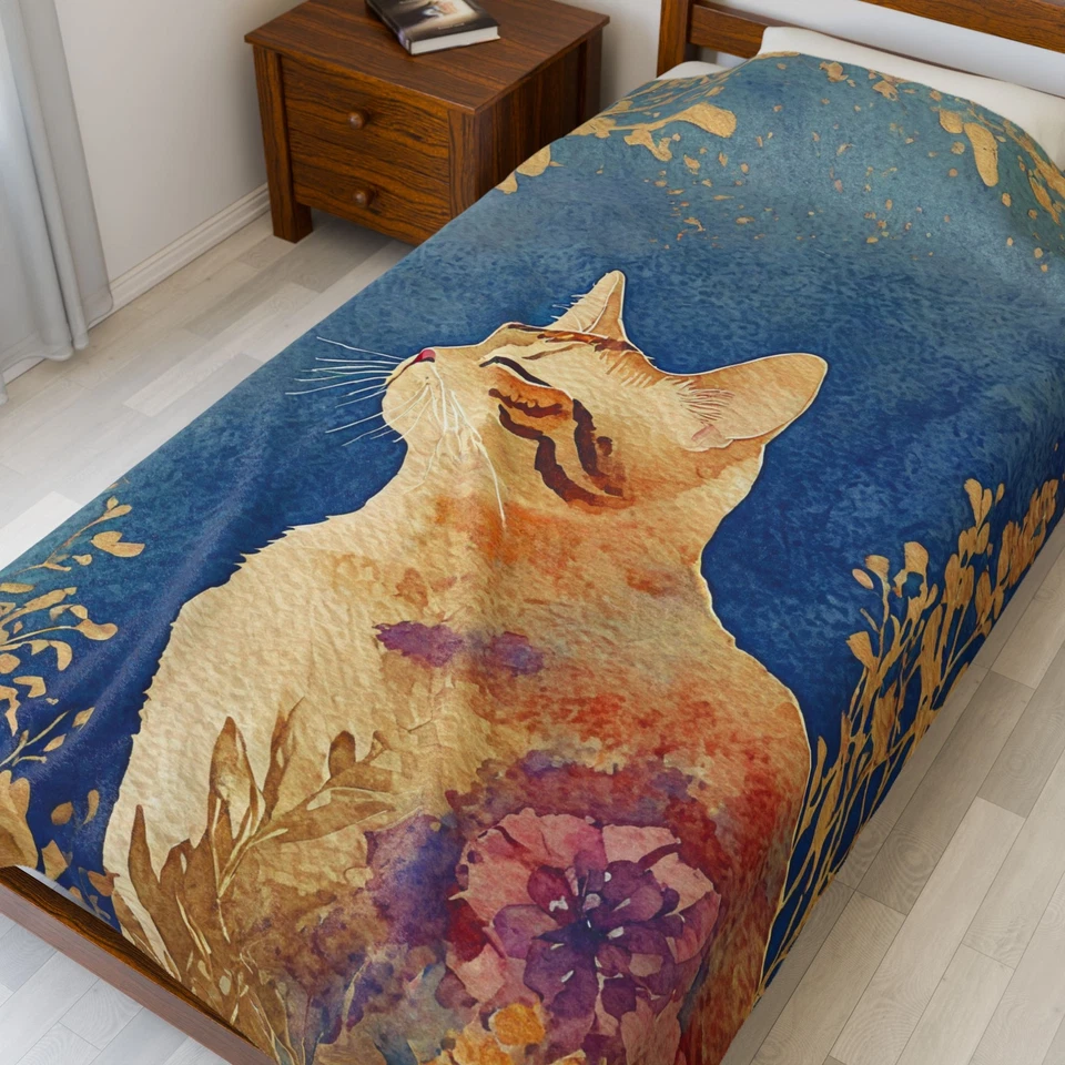 Cat-Themed Velveteen Plush Blanket, Cozy Cat Decor, Soft Home Gift, Cat Lover - Image 1 of 1