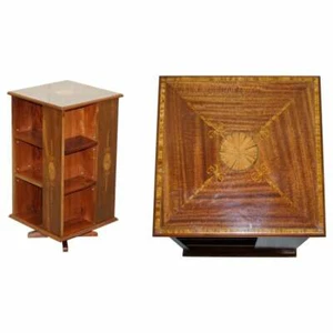 CIRCA 1900 EDWARDIAN BURR WALNUT & MAHOGANY REVOLVING BOOKCASES SHERATON INLAID - Picture 1 of 12