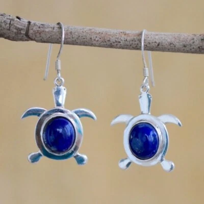 Orecchini Pendenti In Lapis Lazuli In Argento Sterling 925 Fatti A Mano - Immagine 1 di 4