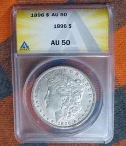 1896 ANACS AU 50 Morgan Silver $1 Coin, United States of America Silver Dollar - Picture 1 of 6