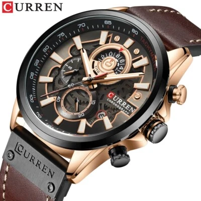 CURREN Men Watch Brand Chronograph Leather Wristwatch Business Male Date Watches - Image 1 of 4
