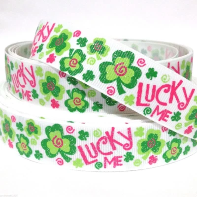 GROSGRAIN RIBBON 7/8" Lucky Me Clover Printed ( FREE SHIPPING ) - Image 1 of 2
