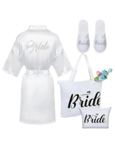 NEU - Bridal Shower Geschenke Braut Morgenmantel, Braut Hausschuhe und Braut Canvas Beuteltasche - Bild 1 von 12