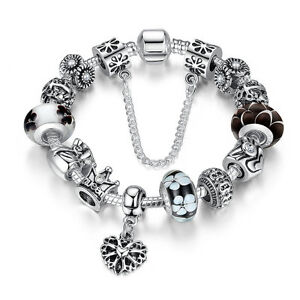 Variety European Silver Plated Charms Bracelet with CZ beads Christmas Jewelry
