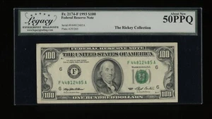 DBR 1993 $100 FRN Atlanta Fr. 2174-F Legacy AU-50 PPQ Serial F44812485A - Picture 1 of 2