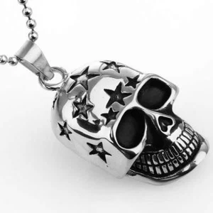 Men's Titanium Steel Pendant Skull with stars blacken 37x23mm - Picture 1 of 1