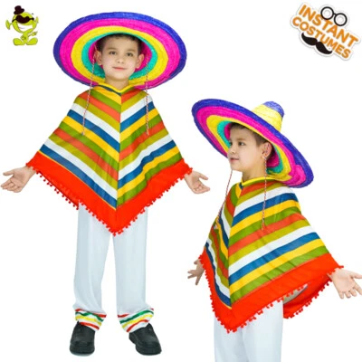 Kids Mexican Cape Boys Multicolor Cloak with Pants Party Costume - Image 1 of 3