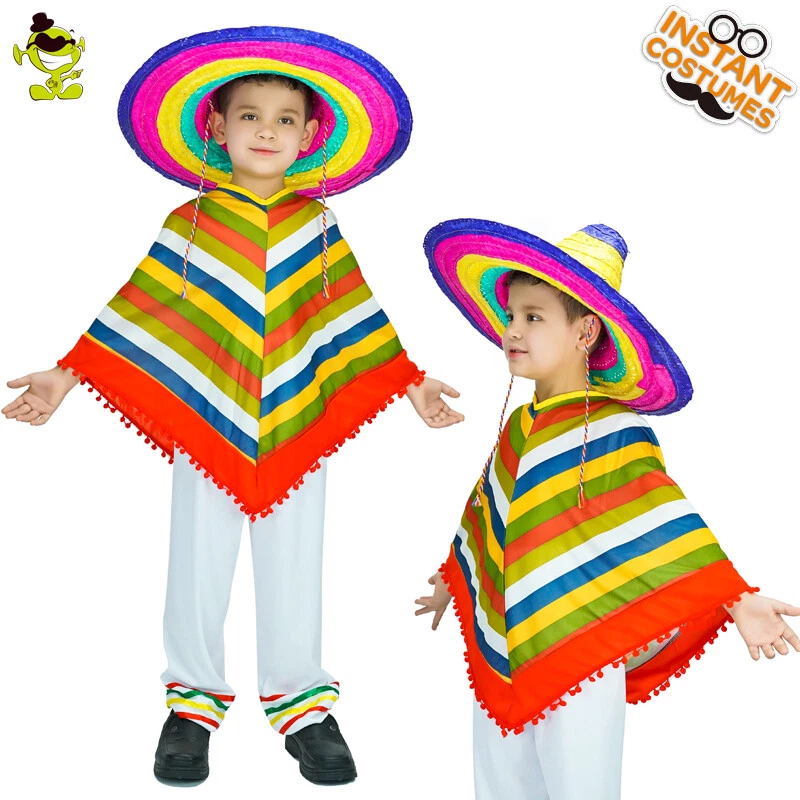 Capa Mexicana Niños Niños Capa Multicolor con Pantalones Disfraz de Fiesta Foto 1 de 3