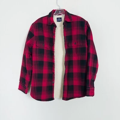 J Crew Sherpa Forrada Franela Camisa Chaqueta Para Hombres Pequeña Roja Búfalo Cuadros Leñador Foto 1 de 4