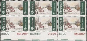 Plate Block of 6 stamps - Scott 1384 - 6 cent - 1969 - Christmas - MNH - Picture 1 of 1