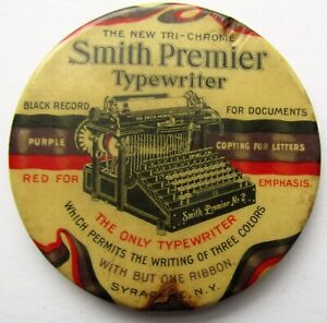 Smith Premier Typewriter Advertising Celluloid Pocket Mirror
