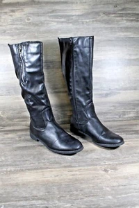 Pink & Pepper Women's riding Knee High Black Faux Leather Boots Size 8.5m - Picture 1 of 8
