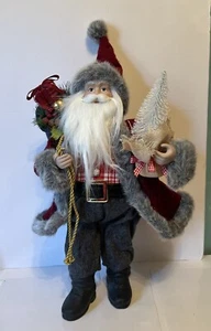 18” Christmas Santa Clause Carrying Sack Of Presents & White Tree. - Picture 1 of 7