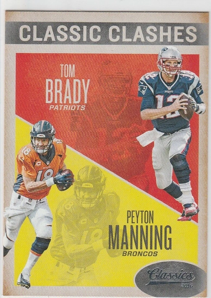 TOM BRADY & PEYTON MANNING Classic Clashes DUAL INSERT FOOTBALL CARD Bronco Pats - Image 1 of 2