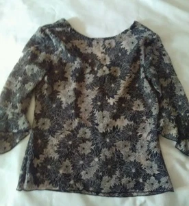 brown black peach blouse top shirt polyester floral flower, Byer lZ california - Picture 1 of 11