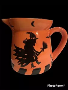 GATES WARE BY LAURIE GATES HALLOWEEN PITCHER FLYING WITCH SPIDERS Excellent Cond - Picture 1 of 5