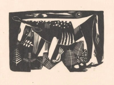 Calf Modernist Expressionist Woodcut Tinus van Doorn 1936 – Collectible Art - Image 1 of 2