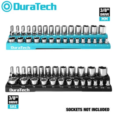 DURATECH 2PCS 3/8" Drive Magnetic Socket Organizer Set Socket Holders SAE&Metric - Image 1 of 4