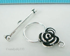 1x STERLING SILVER ROSE FLOWER TOGGLE CLASP 11.8mm #2154 - Picture 1 of 2