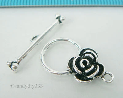 1x STERLING SILVER ROSE FLOWER TOGGLE CLASP 11.8mm #2154 - Image 1 of 2