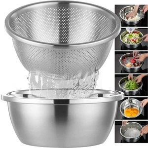 Ensemble de tamis en acier inoxydable 304, tamis et bols mélangeurs en acier inoxydable 304, tamis à pâtes pour cuisine - Photo 1/18