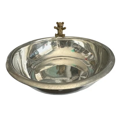 Tigela de urso de estanho vintage infantil antiga Newbury - Imagem 1 de 4