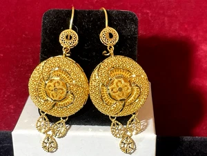 21K GOLD OHRRINGE DESIGNER SIGNIERT IG TROPFEN BAUMELN 11,5 GRAMM 2,5" LANG - Bild 1 von 15