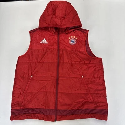 ADIDAS FC BAYERN MUNCHEN Jacket Vest Mens XL Red Hooded Padded Winter Outerwear - Image 1 of 4