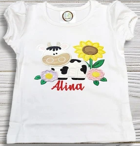 Cow Embroidered Tee with Sunflower Accents for Kids Custom Cow and Sunf - Picture 1 of 5