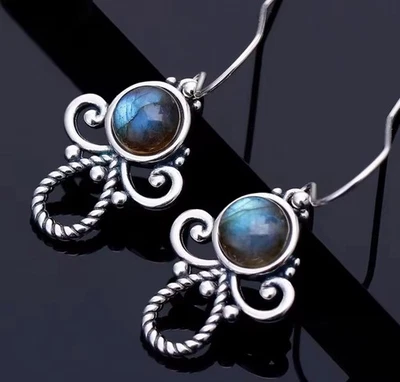 Natural Labradorite 925 Silver Earrings/ Elegant Silver Earrings - Image 1 of 4