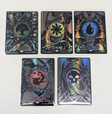 MTG Secret Lair x Marvel Spider-Man Mana Symbiote Raised Foil, 1 of Each Land - Image 1 of 4