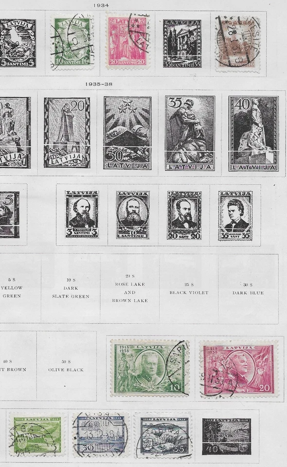 8 selos da Letônia de álbum antigo de qualidade 1934–1938 - Imagem 1 de 1