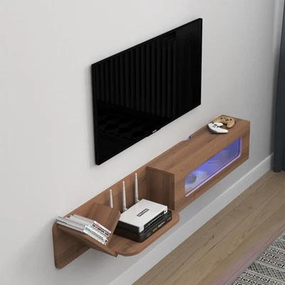 Soporte de TV flotante rústico con luces LED, consola multimedia montada en la pared de 66"", flotante... Foto 1 de 4