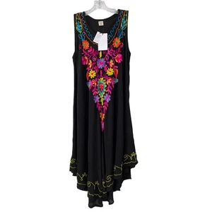 Exist Sleeveless Vibrant Embroidered Swim Cover Up Crepe Dress Women's One Size - Picture 1 of 9