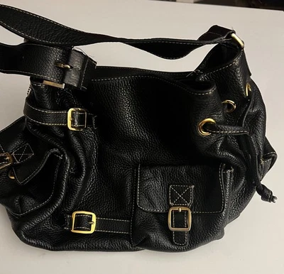 Maxx New York Negro Guijarro Cuero Hebilla Cartera Bolso de Mano Bolso de Hombro Cartera Foto 1 de 4