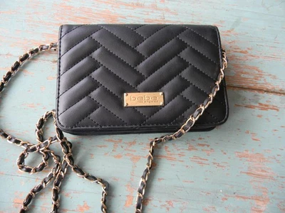 EUC BEBE BLACK QUILTED WALLET/CROSSBODY CLUTCH CHAIN DETAIL STRAP - Image 1 of 4