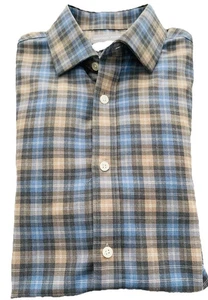 Michael Kors 14.5 34/35 Slim Fit Blue Plaid Men LS Shirt Button Up Cotton spread - Picture 1 of 9