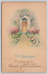 Vintage Birthday Greeting Floral Door Garden Series 1298 Postcard - Picture 1 of 2