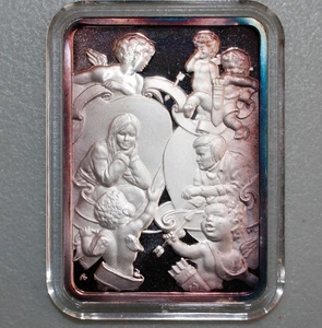 1976 Valentine's Silver Art Bar Hamilton Mint TONED 1 Oz with Box + COA SN#630 - Picture 1 of 8