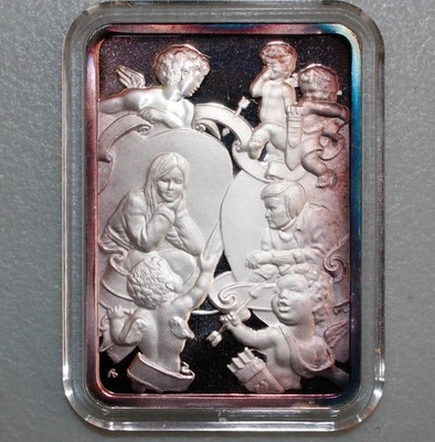 1976 Valentine's Silver Art Bar Hamilton Mint TONED 1 Oz with Box + COA SN#630 - Image 1 of 4