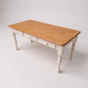 Pine Farmhouse Kitchen Table – Rustic Plank Top with 3 Drawers & Turned Legs 6ft - Picture 1 of 13